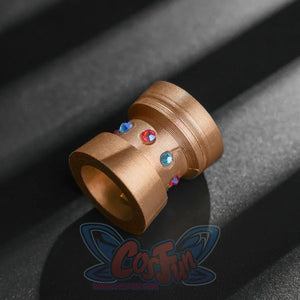 Honkai: Star Rail Anaxagoras Anaxa cosplay hair accessory rings a bronze cylinder band inset with blue and red rhinestone.