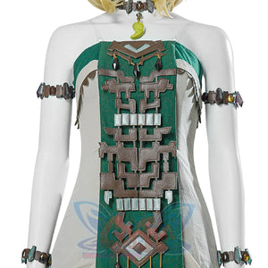 The Legend of Zelda Tears of the Kingdom Princess Zelda cosplay strapless dress centers faux armor breastplate above beaded.