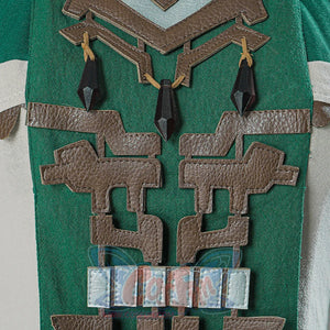 The Legend of Zelda Tears of the Kingdom Princess Zelda cosplay tunic detail centers brown appliques.