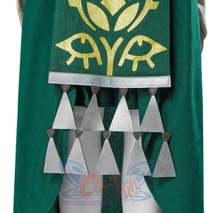 The Legend of Zelda Tears of the Kingdom Princess Zelda cosplay tunic centers gold embroidery.