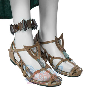 The Legend of Zelda Tears of the Kingdom Princess Zelda cosplay sandals pair brown strappy design.