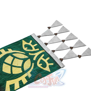 The Legend of Zelda Tears of the Kingdom Princess Zelda cosplay green fabric panel drops four brown-trimmed grey triangle.