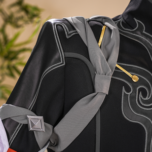 Dan Heng Permansor Terrae Cosplay Costume, gray cloth strap tied on right shoulder.