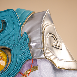 Dan Heng Permansor Terrae Cosplay Costume, a silver flame-like patterns on left shoulder armor.