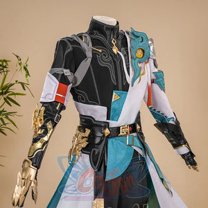 Dan Heng Permansor Terrae Cosplay Costume, black undergarment with flame-like patterns.