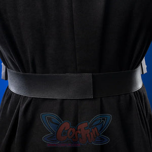 Luke Skywalker cosplay costume waist belt closeup with pleated black robe skirt detail