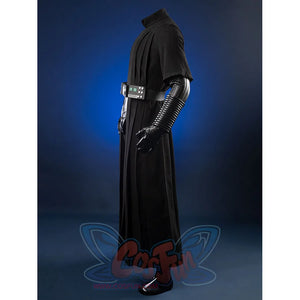 Luke Skywalker cosplay costume profile view highlighting robe silhouette and waist belt