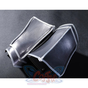 Yuria cosplay costume arm bracers with silver-trimmed edges and leather construction detail