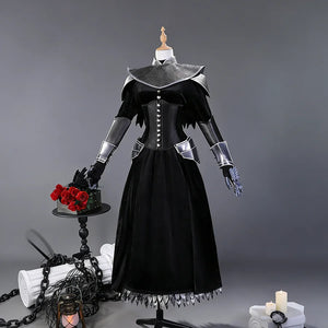 Dark Souls III Church of Londor Yuria cosplay costume featuring black dress with armor and accessories