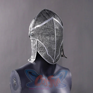 Detailed close-up of Yuria cosplay costume ornate headgear with intricate carved patterns