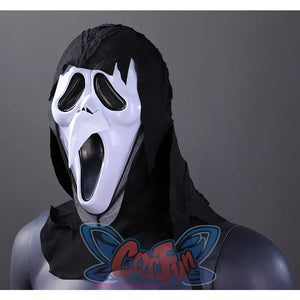 Dead by Daylight Danny Johnson Cosplay Costume close-up of mask, white face with black eyes and mouth