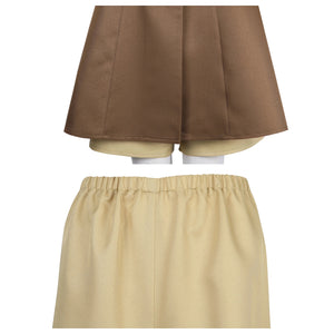 Bottoms of the Detective Peach costume: brown skirt with beige shorts, showing elastic waist on the shorts.