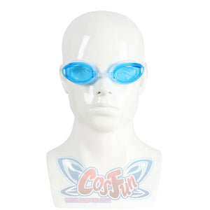 Dispatch Waterboy cosplay costume blue swimming goggles accessory, shown on white mannequin head, included in the set
