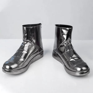 Dr. Doom Victor von Doom Cosplay Boots is high-top shoes, the whole is silver shiny leather with a metallic texture, the upper adopts a splicing design, similar to the structure of armor.