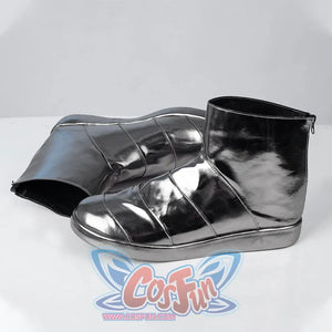 Dr. Doom Victor von Doom Cosplay high-top boots, the whole is silver shiny leather with a metallic texture, the upper adopts a splicing design, zippers on the back.