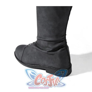 Dunk cosplay boot close-up of dark toe cap and flat rubber sole, showing side angle on white background
