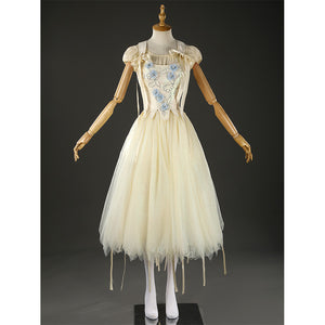 Enid Sinclair cosplay costume frontal detail showing delicate floral embroidery pattern