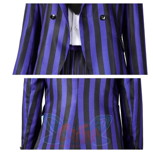 Close - up of the Nevermore Academy cosplay blazer’s buttons and inner fit, highlighting design details and structure, against a plain white background.