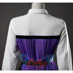 TV Enid Sinclair Cosplay Costume, white and purple dress back, highlighting white shirt and pleated skirt design.
