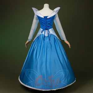 Fairy Tale Aurora Princess Cosplay Costume Sparkling Blue Gown with strap design on the back