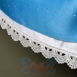 Fairy Tale Aurora Princess Cosplay Costume Sparkling Blue Gown with white lace lining