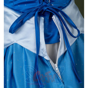 Fairy Tale Aurora Princess Cosplay Costume Sparkling Blue Gown, a invisible zipper on the back