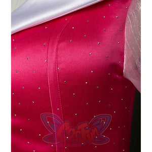 Fairy Tale Aurora Princess Cosplay Costume Sparkling Pink Gown, darts at the chest for a more fitted costume