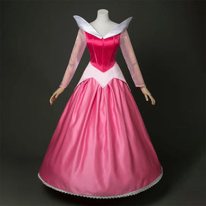 Fairy Tale Aurora Princess Cosplay Costume Sparkling Pink Gown, pink and white dress with diamonds, front view