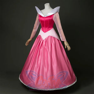 Fairy Tale Aurora Princess Cosplay Costume Sparkling Pink Gown, pink and white dress with diamonds, right side view