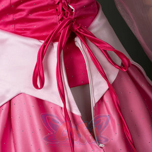 Fairy Tale Aurora Princess Cosplay Costume Sparkling Pink Gown, an invisible zipper on the back