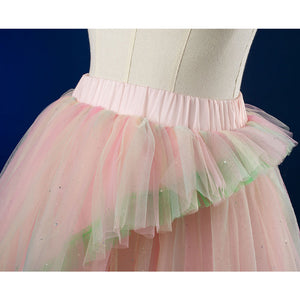 Skirt detail: Glinda Cosplay Costume layered tulle puff skirt close-up.
