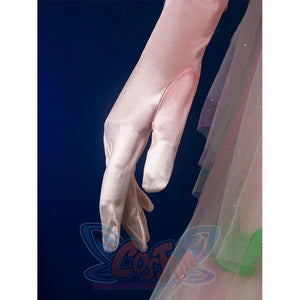 Gloves detail: Glinda Cosplay Costume gloves fabric texture close-up.