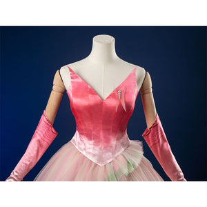 Front view: Glinda Cosplay Costume sleeveless pink ombre top.
