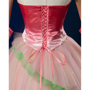 Back view: Glinda Cosplay Costume sleeveless pink ombre top with tie-back.