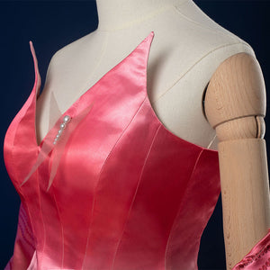 Detail view: Glinda Cosplay Costume sleeveless pink ombre top side close-up.