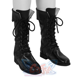Final Fantasy XV Noctis Cosplay Boots, black PU leather boots with lace-up design, right side view.