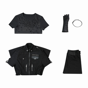 Final Fantasy XV Noctis Cosplay Costume, includes T-shirt, denim jacket, pants, glove, glove Strap, belt.