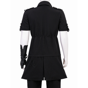 Final Fantasy XV Noctis Cosplay Costume, short-sleeve black denim jacket, rear split.