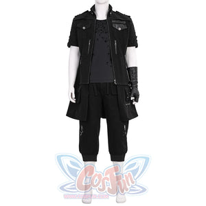 Final Fantasy XV Noctis Cosplay Costume, the all-black design features detailed craftsmanship, front view.