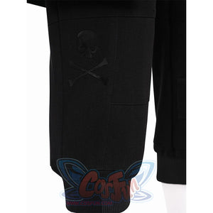 Final Fantasy XV Noctis Cosplay Costume, cropped jogger pants, each leg features a black skull print.
