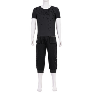 Final Fantasy XV Noctis Cosplay Costume, dark gray T-shirt and black pants, front view.