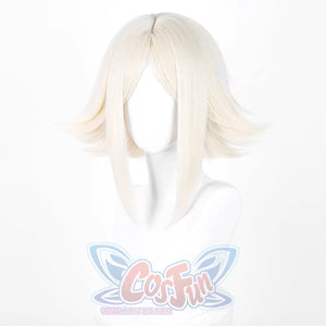 GACHIAKUTA Eishia cosplay wig angled view showing platinum blonde layered short bob style