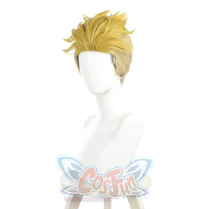 Enjin cosplay wig alternate front angle highlighting golden blonde layered spiky hair styling