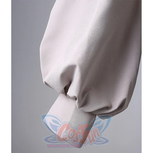 Riyo cosplay costume white jacket sleeve close-up showing fabric texture and cuff design