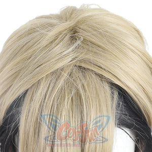 Zanka cosplay wig close-up detail showing blonde hair fiber texture and wig cap construction