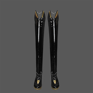 Game Rivals Emma Frost Cosplay Boots, these high boots are made of black matte-tanned PU leather.
