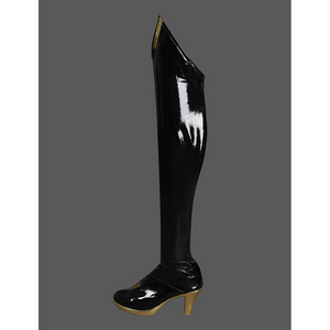 Game Rivals Emma Frost Cosplay Boots, The bottom of the boots is gold, and there are gold accents on the upper and the top of the boots as well.