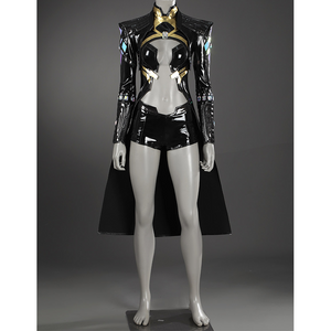 Game Rivals Emma Frost Cosplay Costume, the outfit is made entirely of black PU leather.