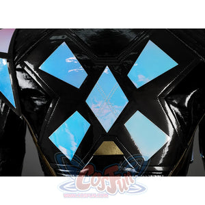 Game Rivals Emma Frost Cosplay Costume, the overcoat features geometric laser embellishments on the back.