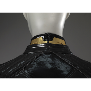Game Rivals Emma Frost Cosplay Costume, gold PU leather stand-up collar, there is a zipper on the back.